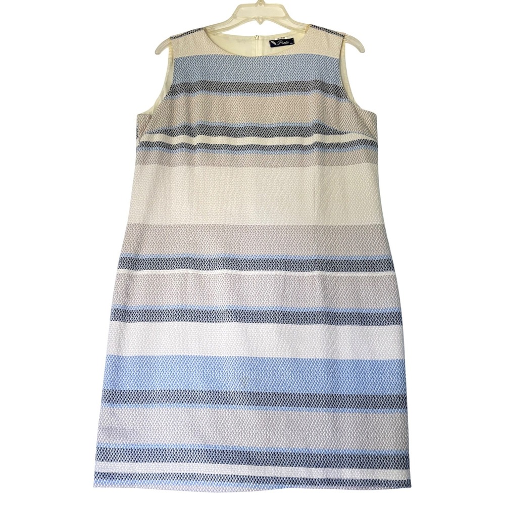 Poeta Blue White Textured Shift Dress XL Sleeveless Classic